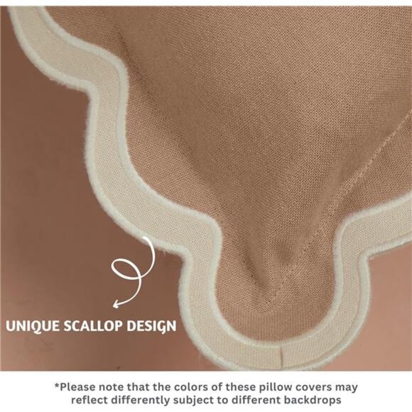 Folkulture Throw Pillow Covers 18x18, Scallop Pillow Cover Set of 2 Decorative - Picture 6 of 7